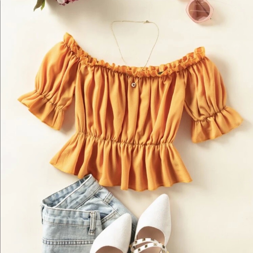 Yellow Ruffled Off the Shoulder Top